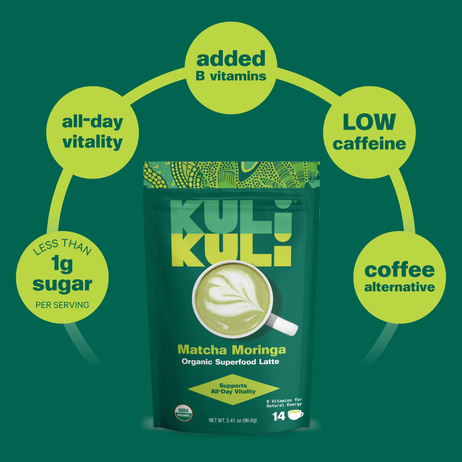 Kuli Kuli Organic Matcha Moringa Superfood Latte Lion’s Mane 3.41 oz