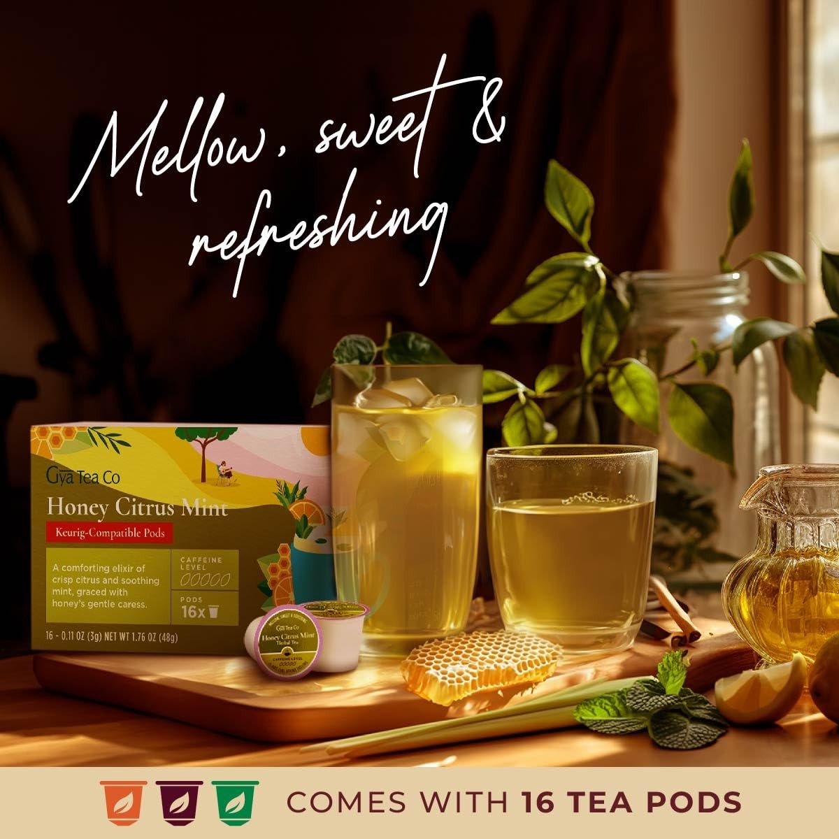Honey Citrus Mint Herbal Tea Pod 16 Count Decaf Wellness Tea for Body Comfort…