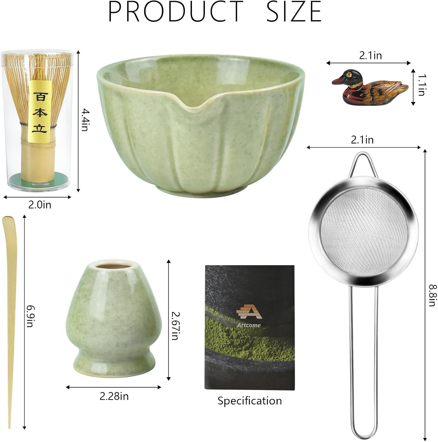 Japanese Matcha Set, Matcha Bowl with Pouring Spout, Matcha Whisk, Tea Scoop, Wh