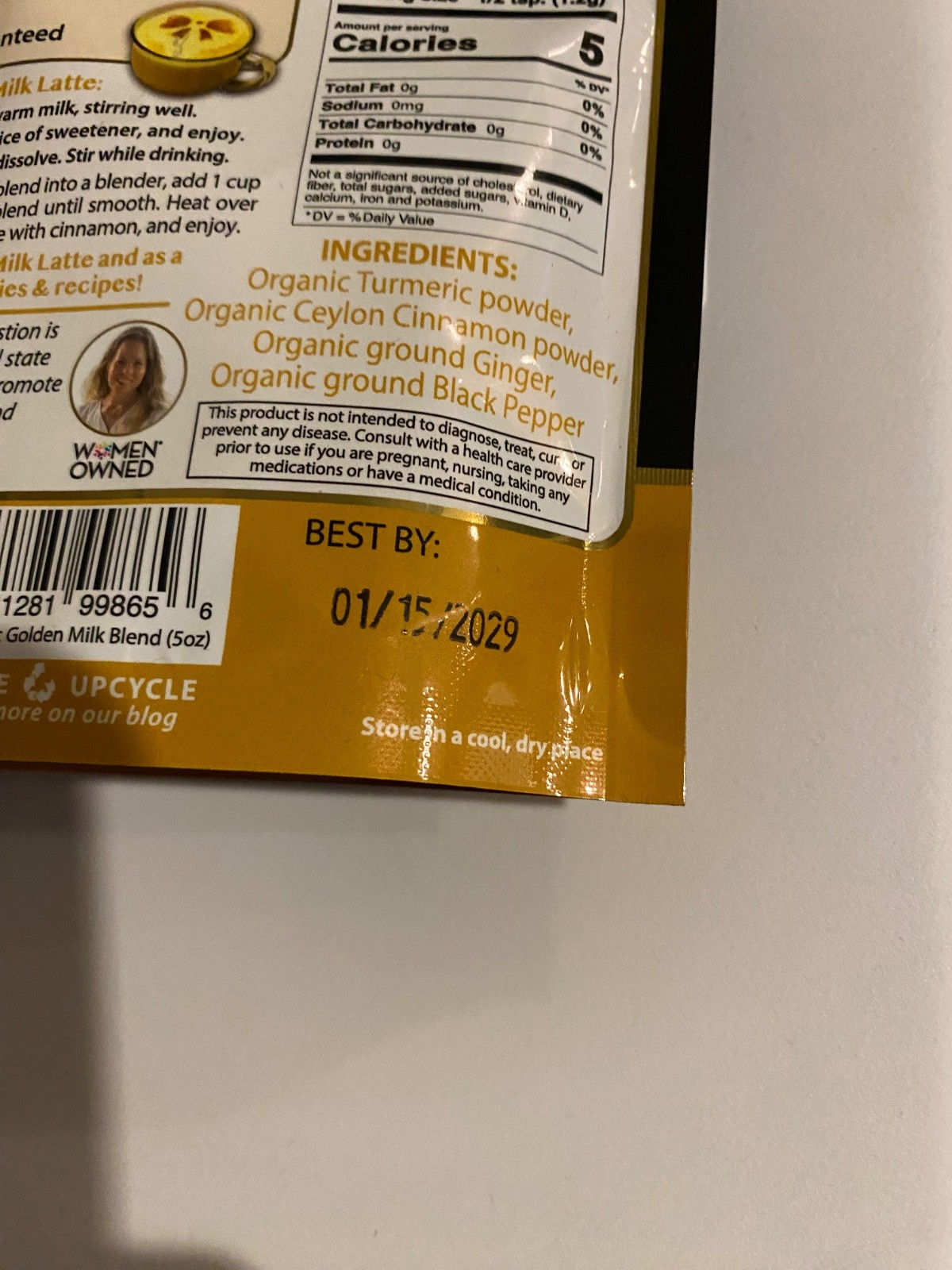 Turmeric Tea Latte, Ayurvedic Golden Milk Blend, Caffeine Free, 5 oz exp 2029