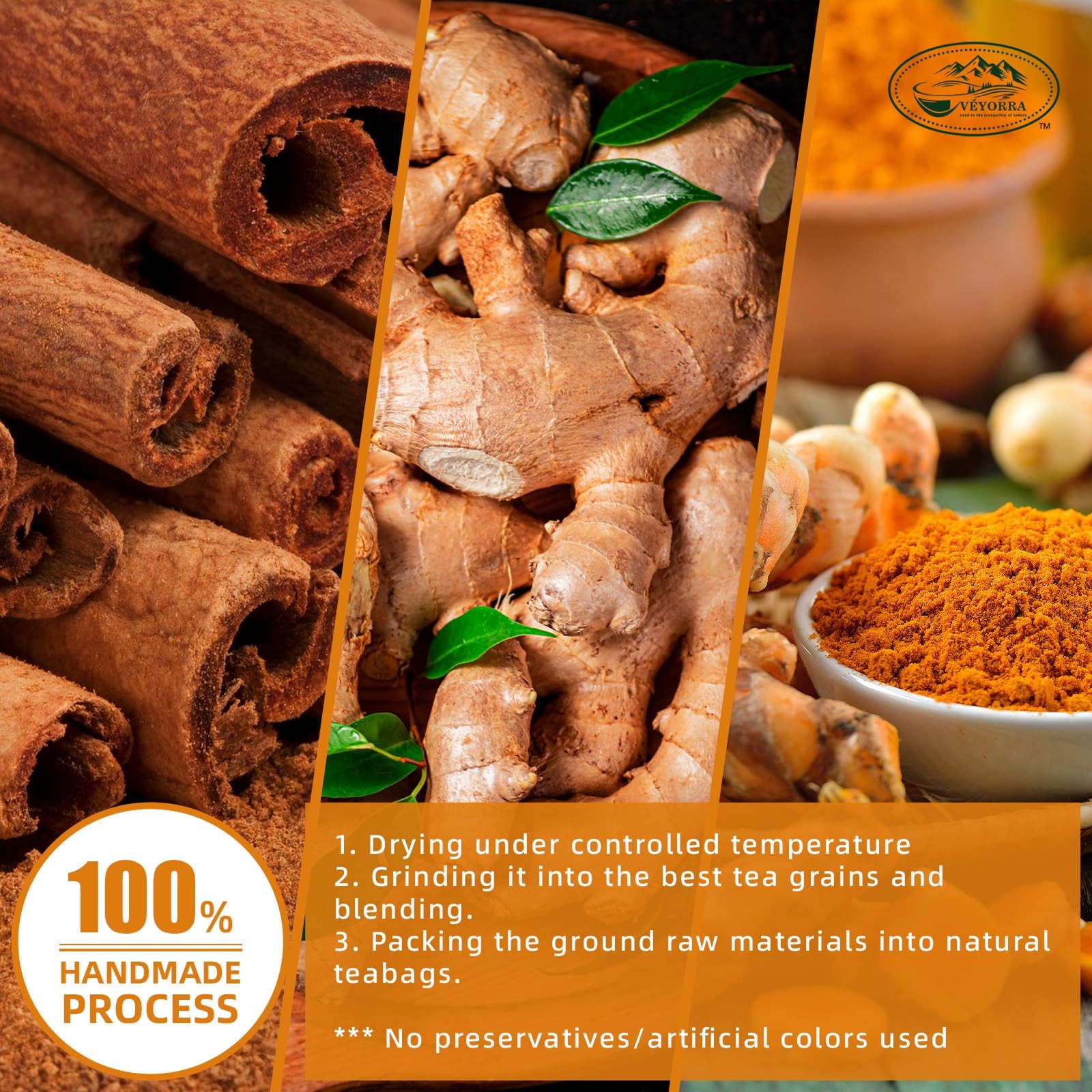 30 Bags Premium Turmeric, Ginger, Cinnamon Blend Tea, Upgraded 30Bags