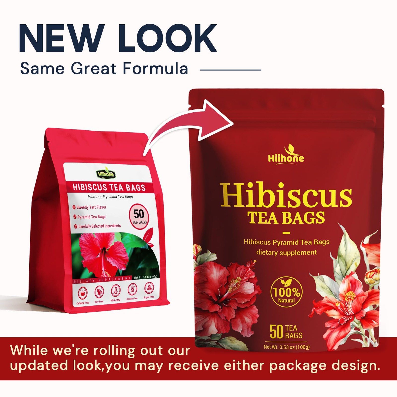 Hibiscus Tea Bags, Hibiscus Flower Herbal Tea Caffeine & Sugar Free, 50 Teabags
