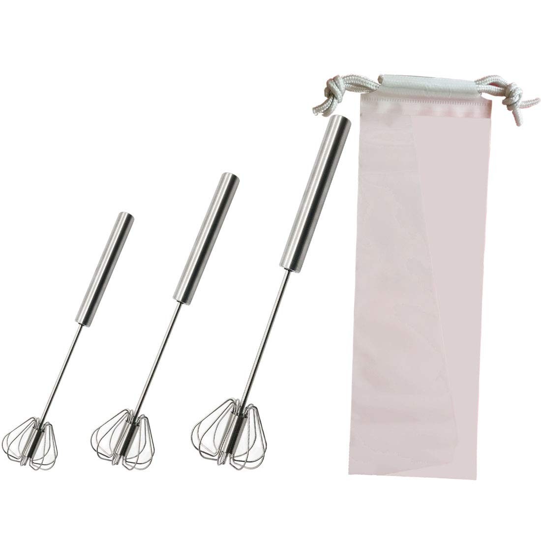Stainless Steel Semi-automatic Egg Whisk – 3PCS Hand Push Rotary Silver