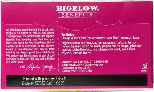 Bigelow Benefits Herbal Tea Lemon & Echinacea – 18 Per Box – (3) Boxes Total