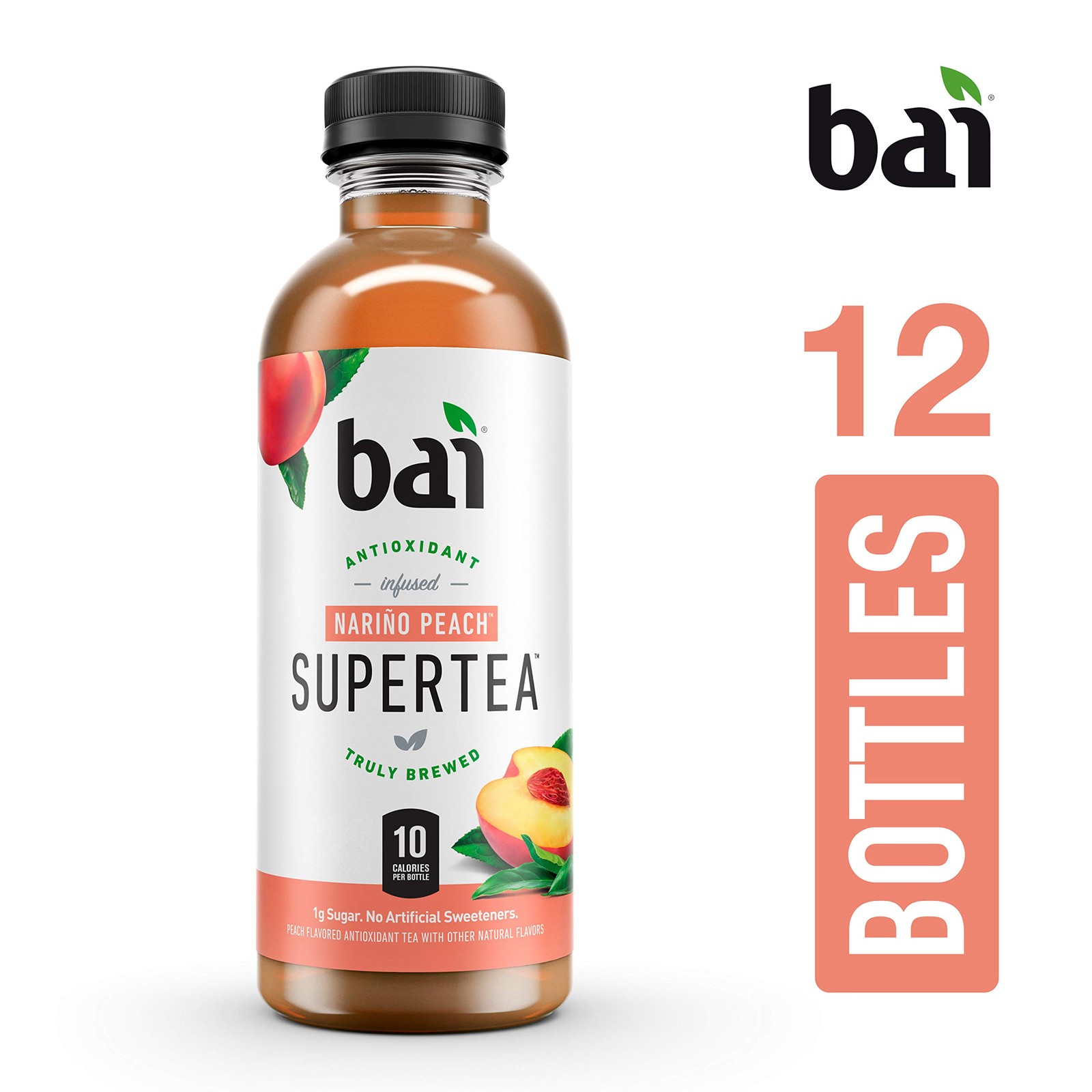 Iced Peach Tea, Antioxidant Supertea, Real Black & White Tea, 18oz, 12 Pack