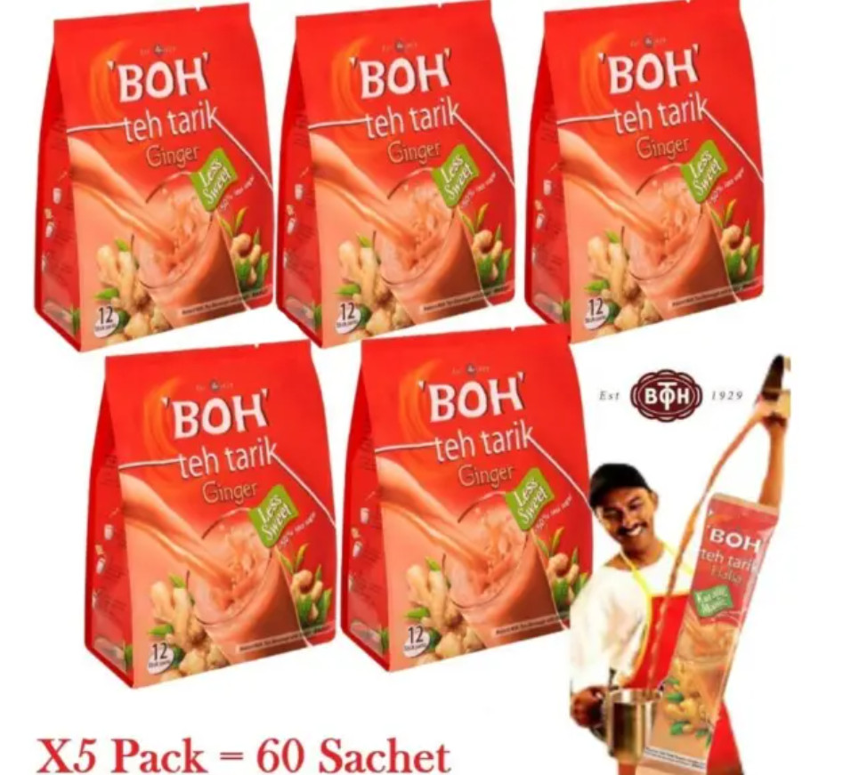 5 Packs (60 Sticks x 26g) BOH Teh Tarik INSTANT GINGER MILK TEA Drink Beverage
