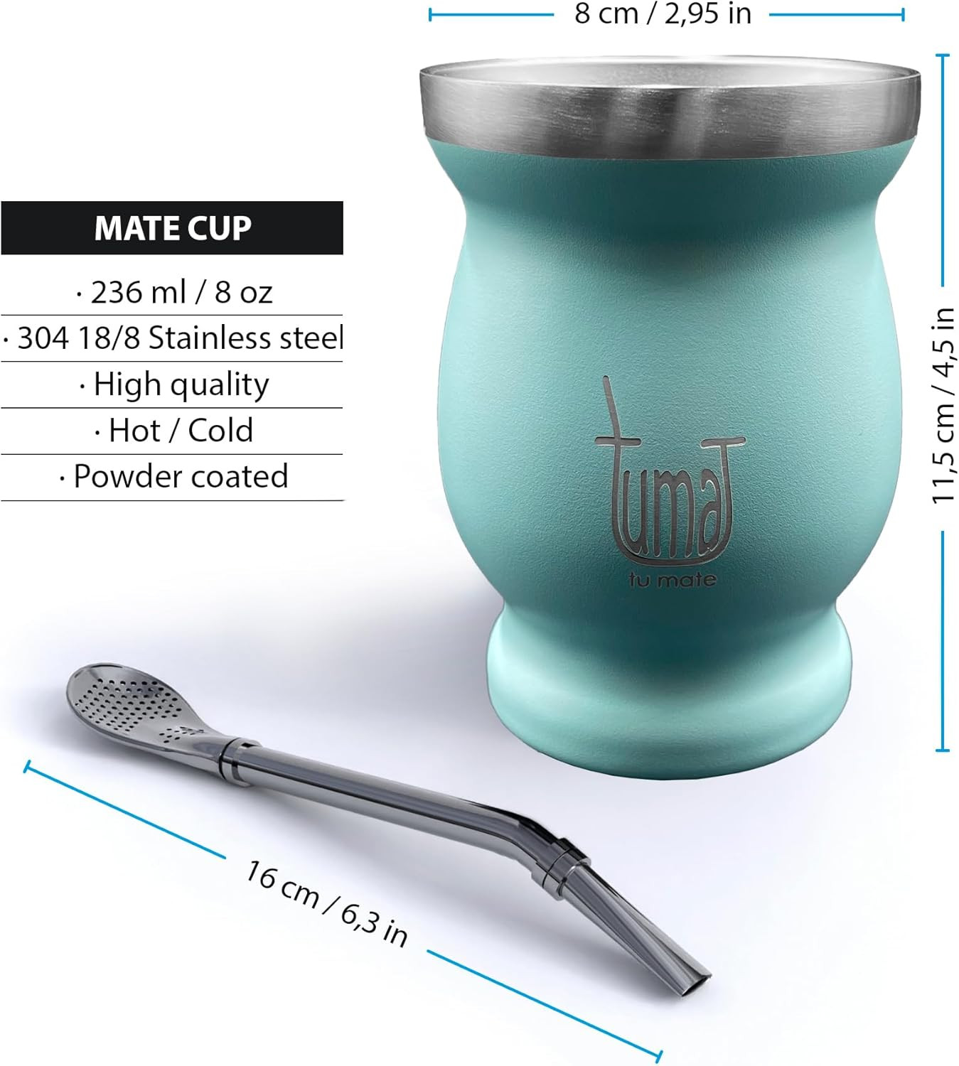 Complete Yerba Mate Kit – Stainless Steel Mate Cup Set, Bombilla (Straw) & 750Ml