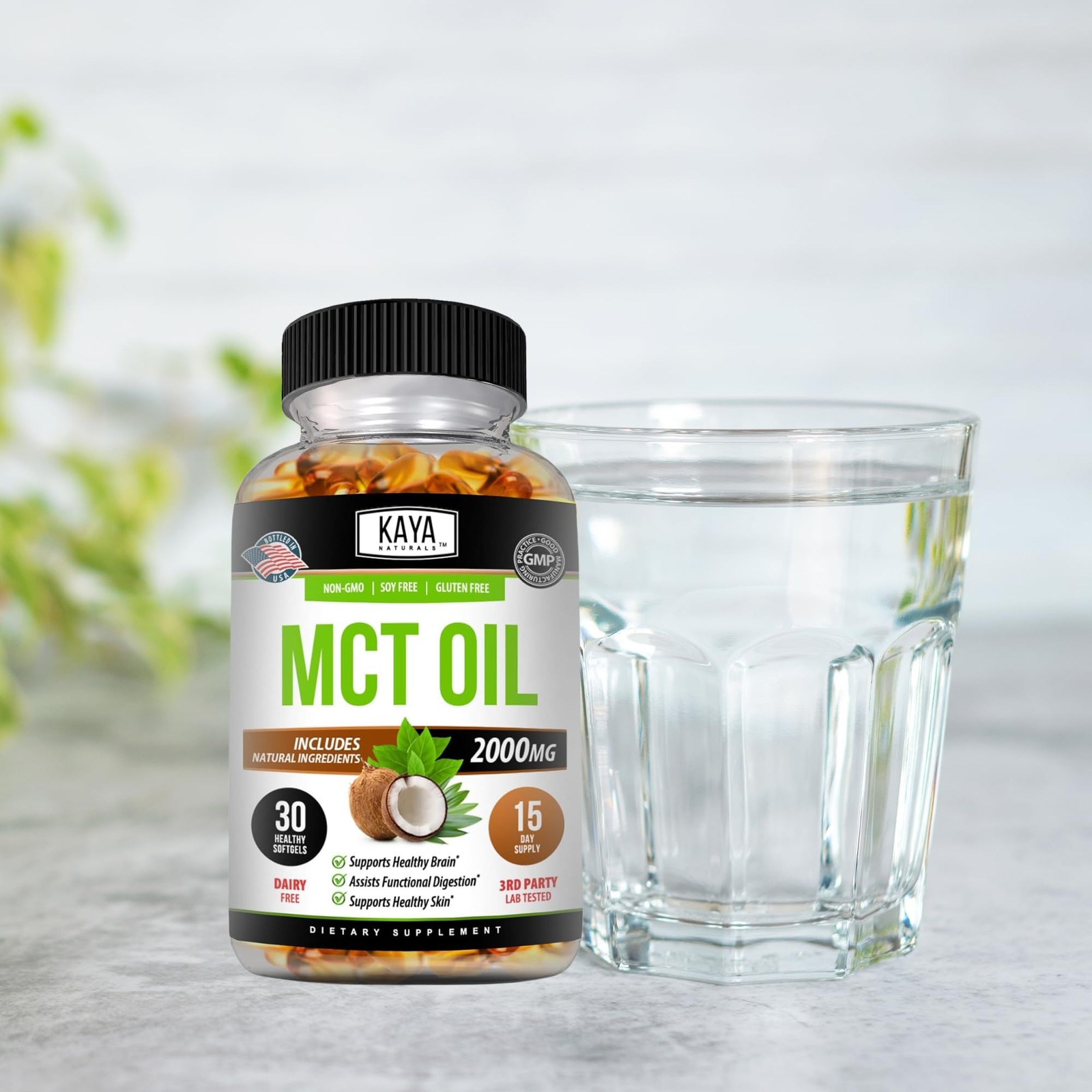Kaya Naturals MCT Oil 2000mg – Non-GMO, Soy-Free, 30 Count (Pack of 1)