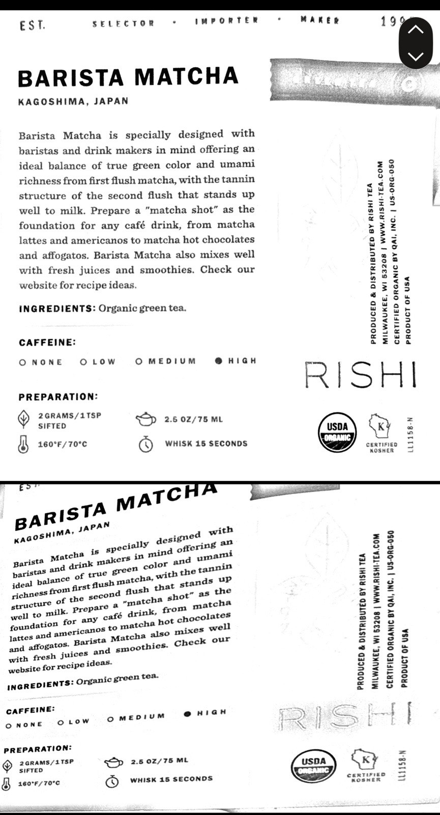 MATCHA 100% JAPAN Rishi Organic Tea 1 kilo (2.2 lbs). I don’t sell Korean