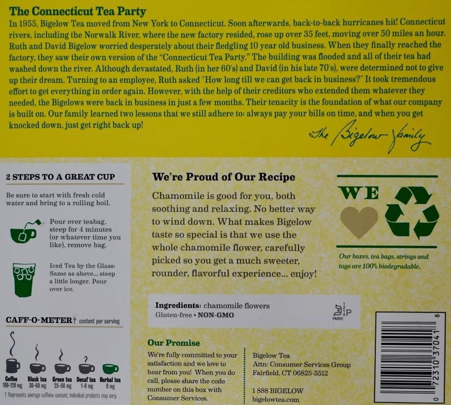 Bigelow Cozy Chamomile Herbal Tea Individually Wrapped Caffeine-Free, 100 Count