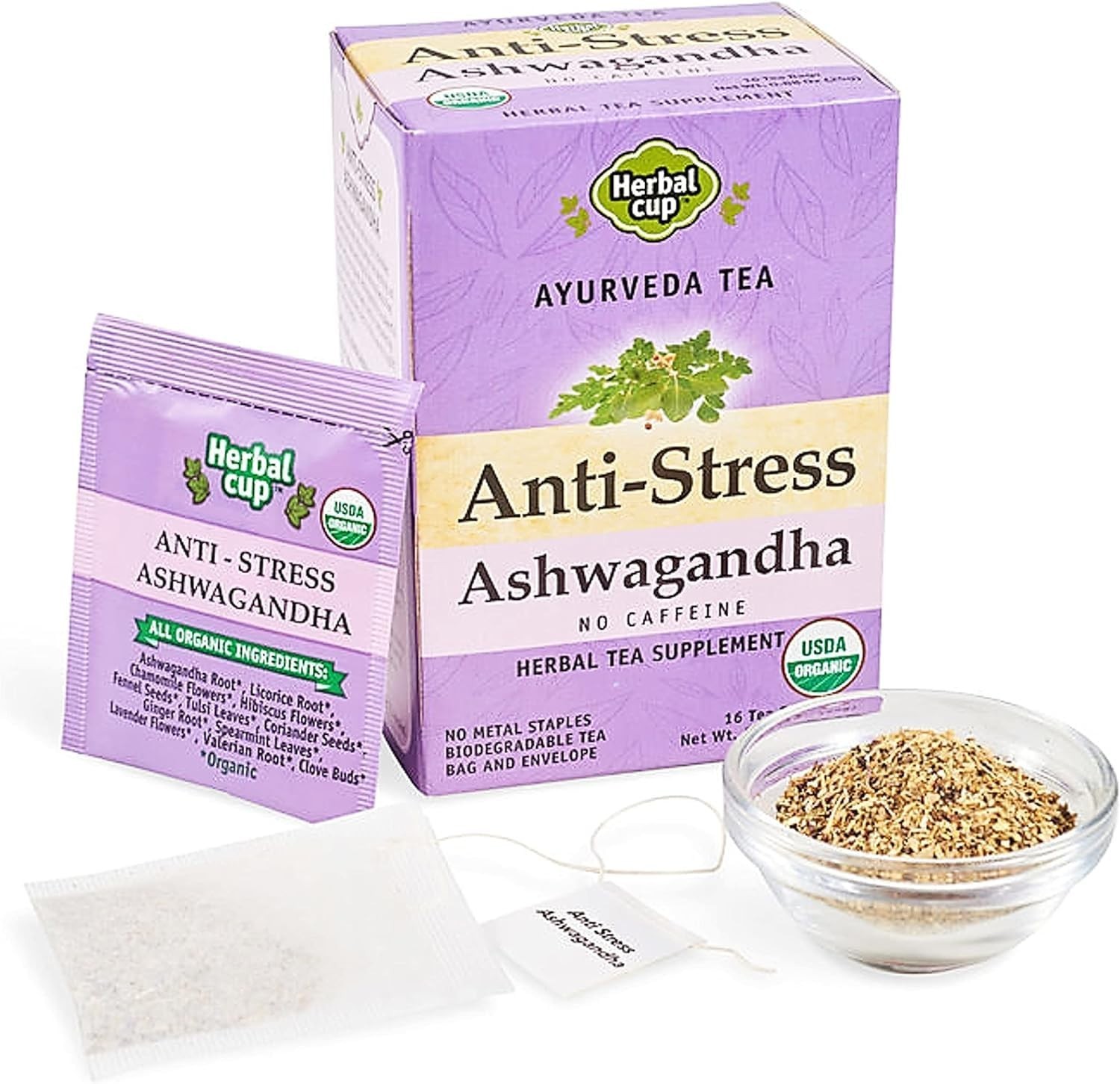 Herbal Cup Organic Anti-Stress Ashwagandha No Caffeine Herbal Tea 16 CT