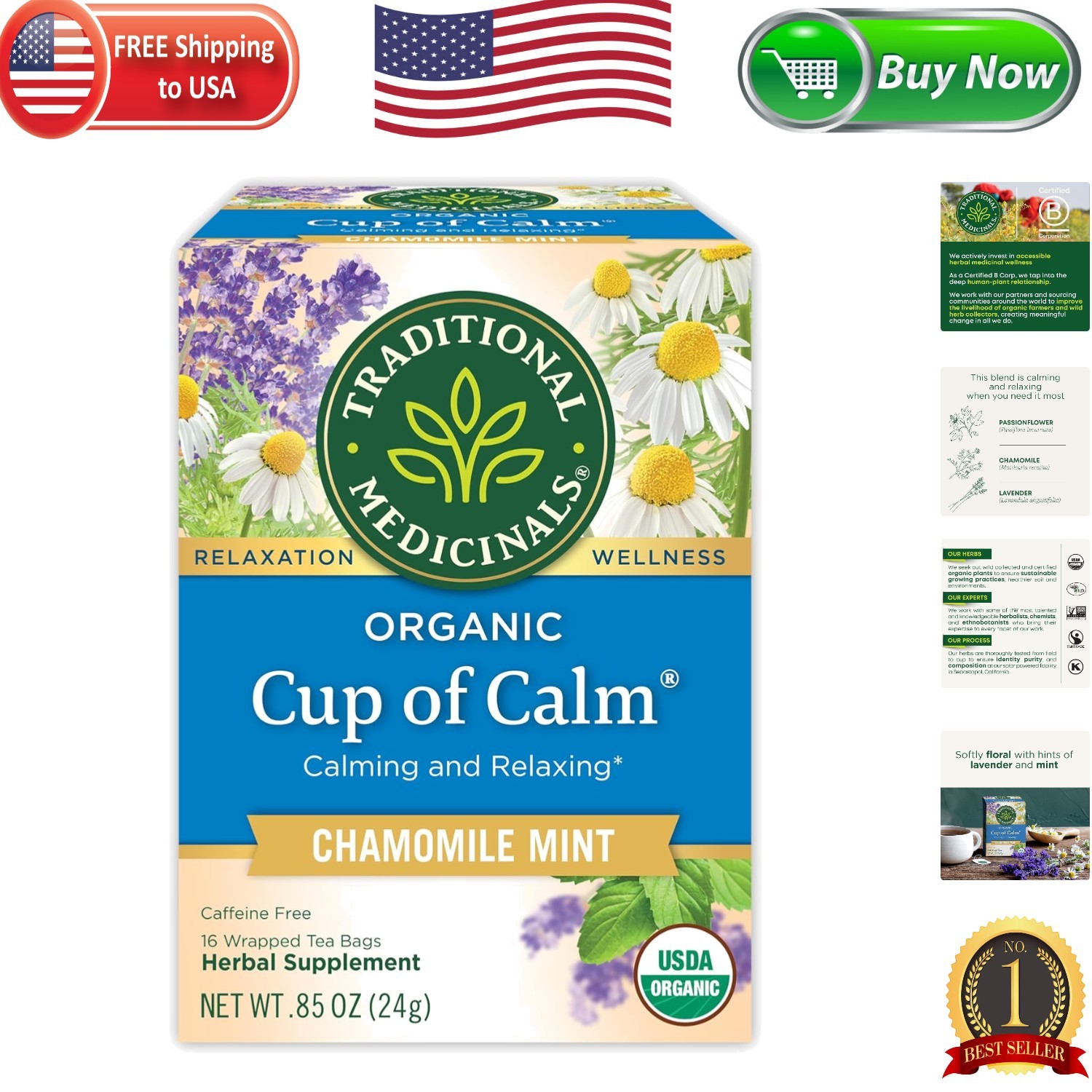 Relaxing Organic Chamomile Mint Tea – Perfect for Calm Evenings, 16 Bags