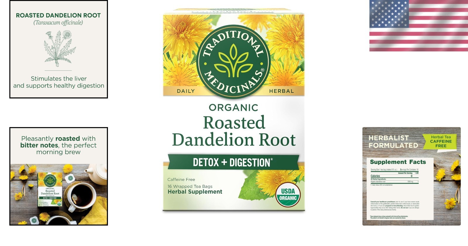 Organic Roasted Dandelion Root Tea – 16 Bags for Detox & Digestive Health