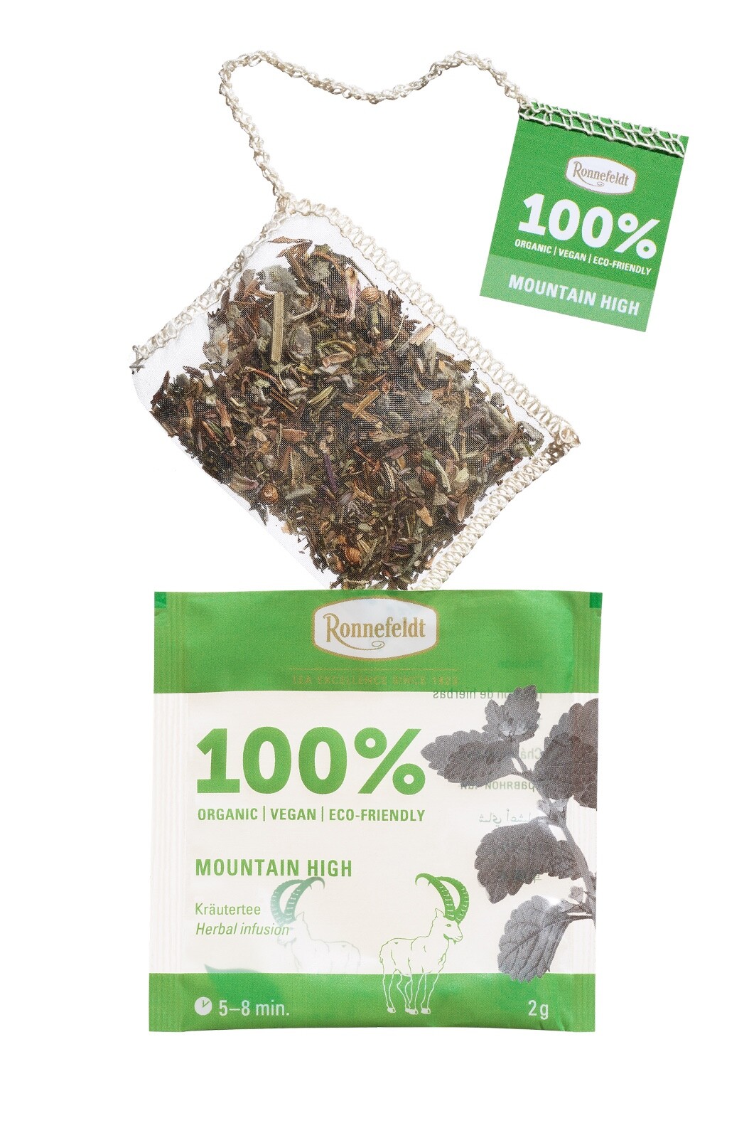 Ronnefeldt 100% Mountain High. Herbal organic tea. Caffeine free. 15 tea bags