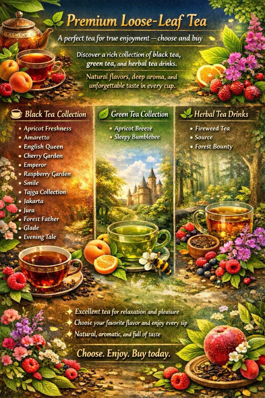 Loose Leaf Black Tea with Fruit Pieces– Natural Flavored Premium Tea-Raspberry