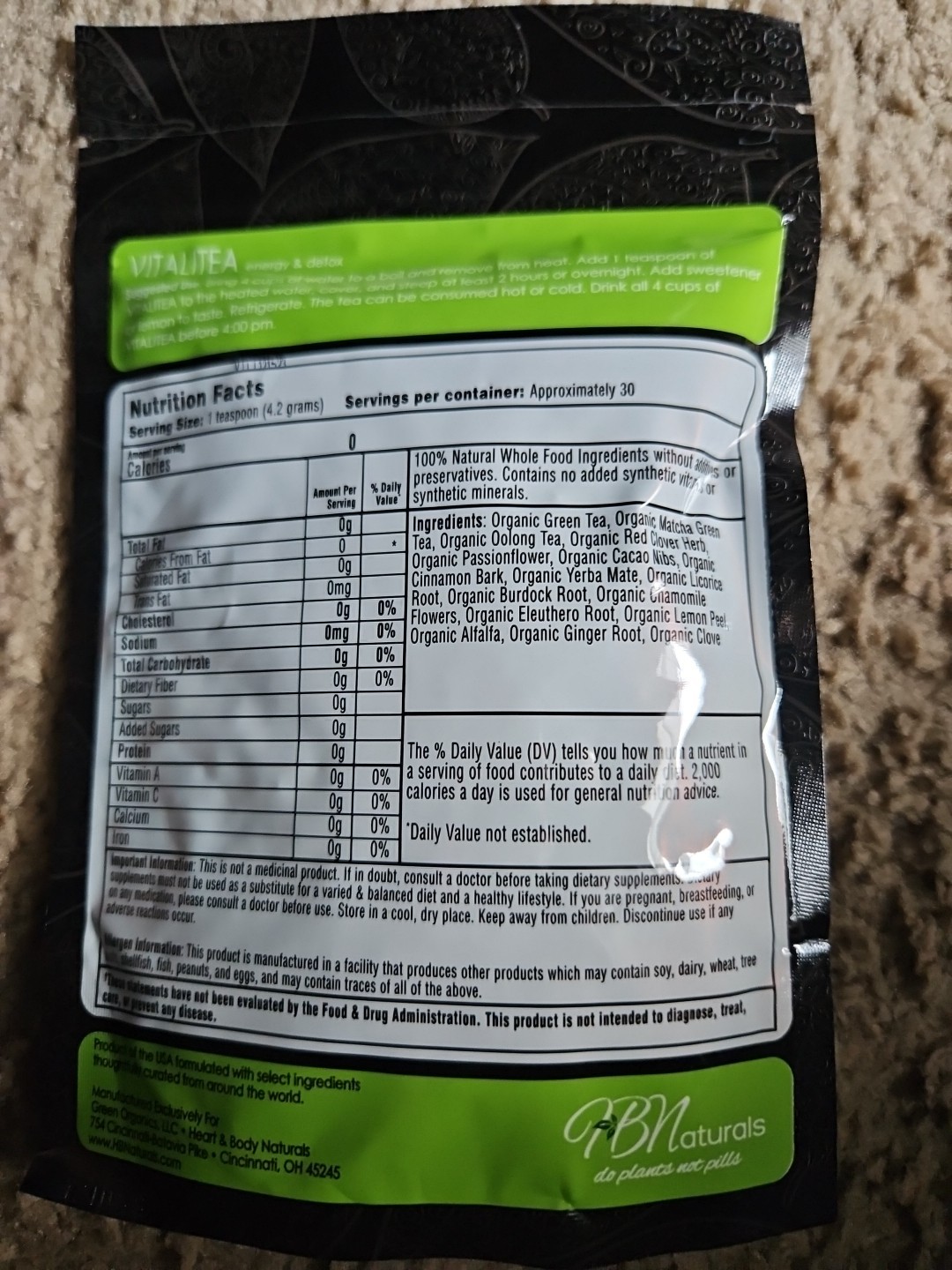 VitaliTEA Energy & Full Body Detox Organic Loose Leaf Herbal Tea – 30 Day