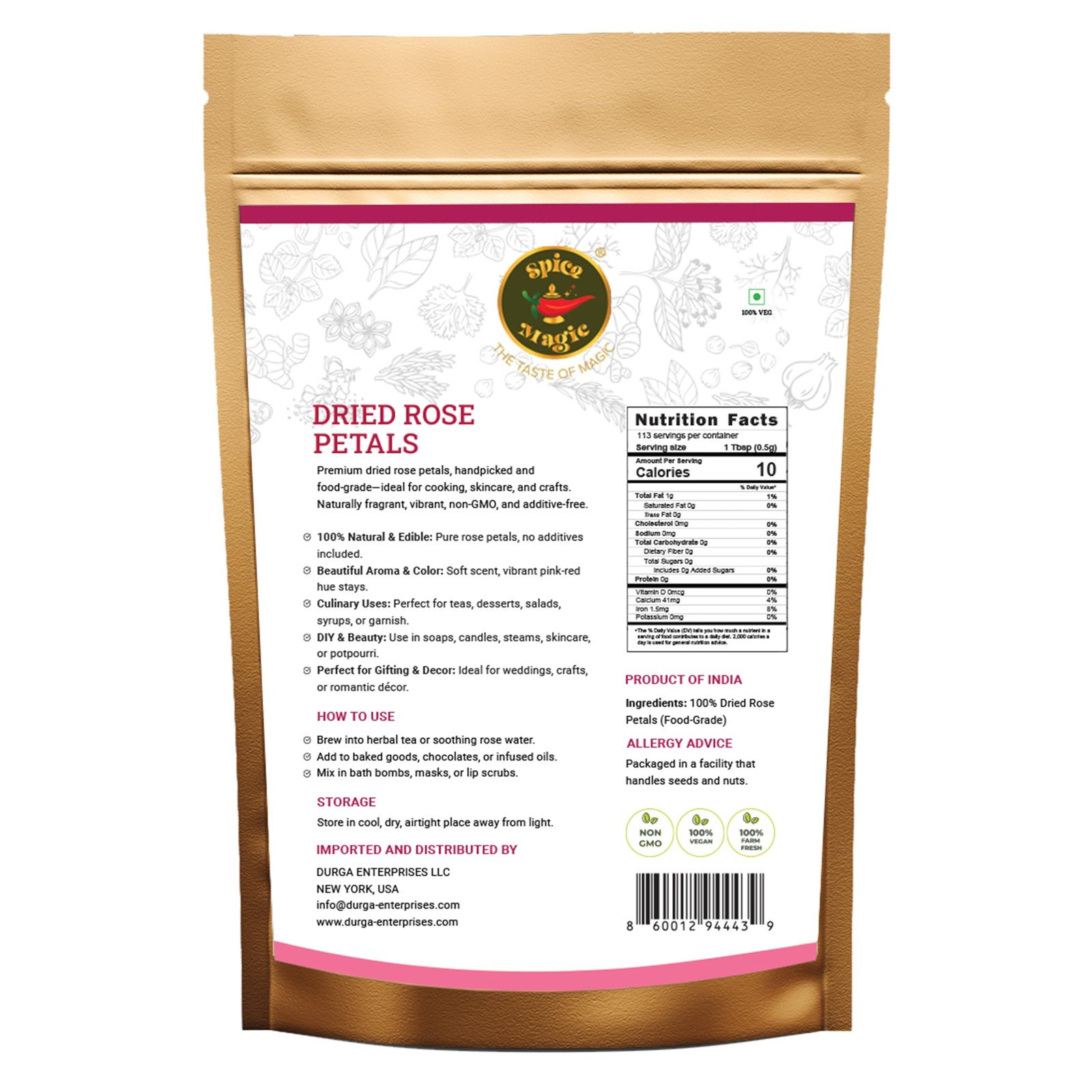 Spice Magic Dried Rose Petals | 100% Natural & Edible Rose Petals I Perfect f…