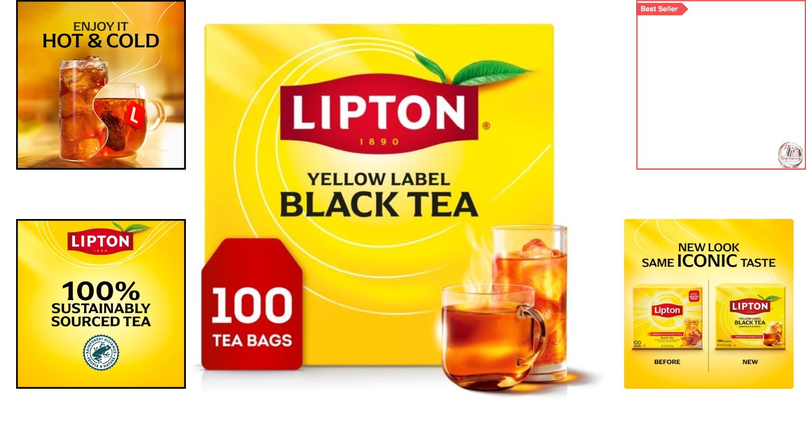 Lipton Black Tea Bags — High Caffeine, Perfect for Hot or Iced Refreshment, 1…