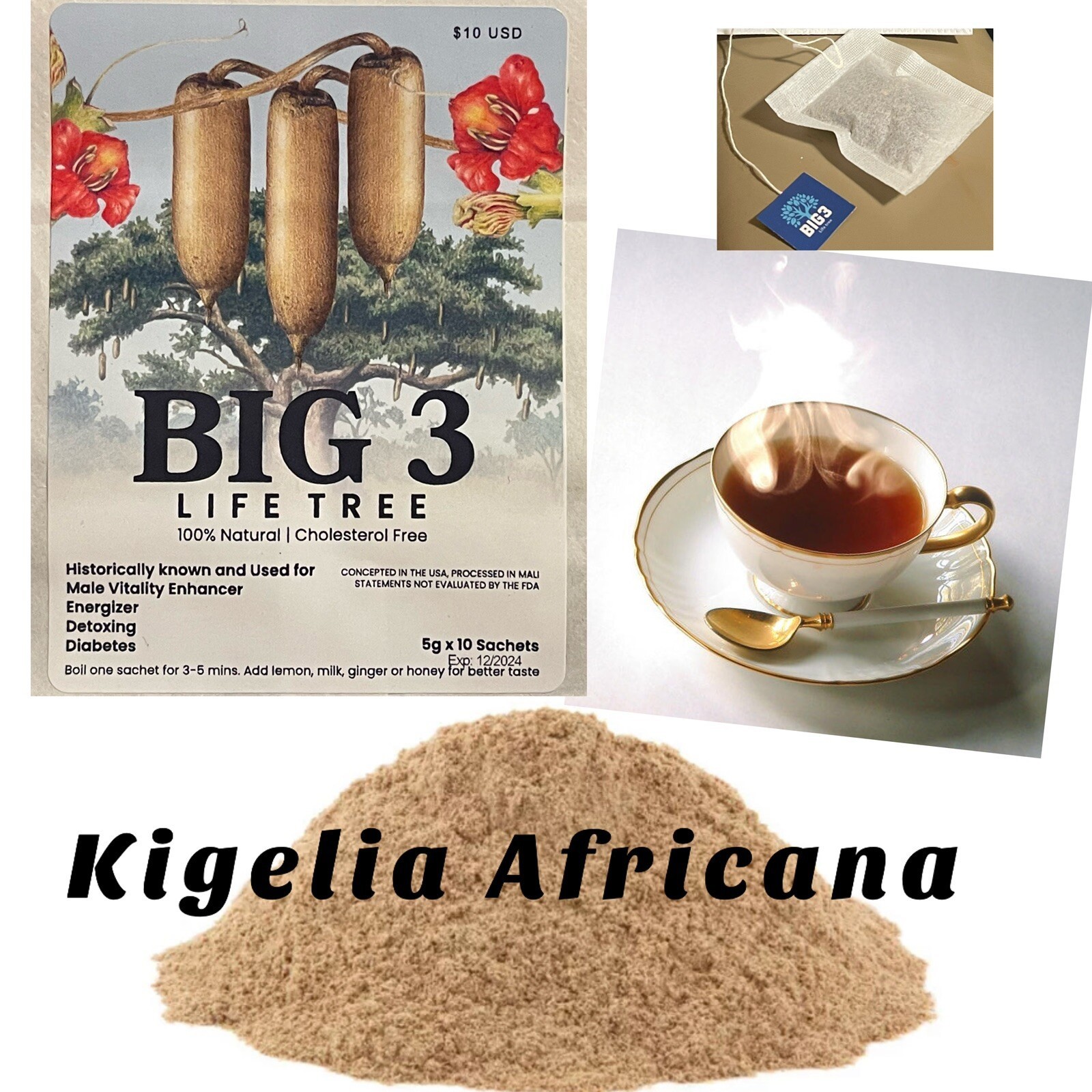 BIG 3 made of Kigelia Africana 100% Natural – Male Enlargement 50g Powder