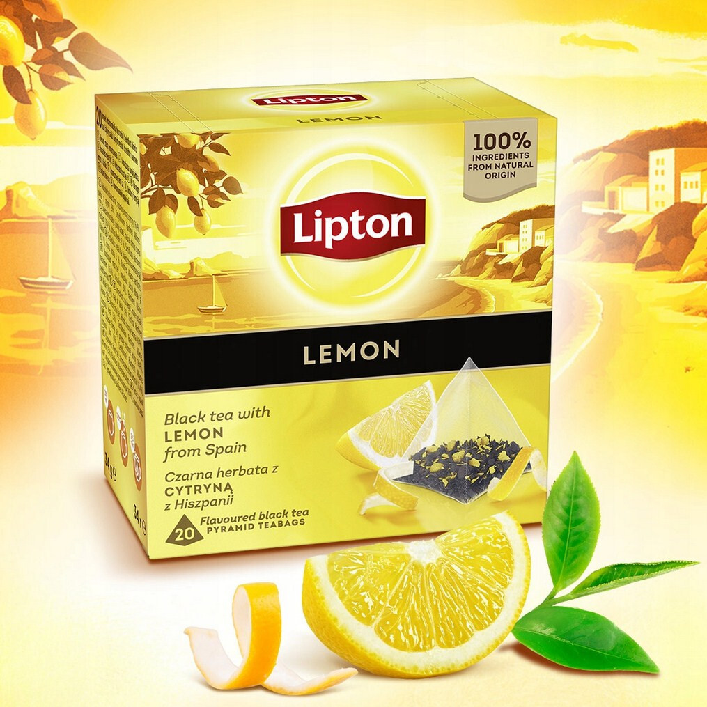 LIPTON TEA – LEMON from SPAIN – 20 PYRAMID BAGS – FLAVOURED BLACK TEA