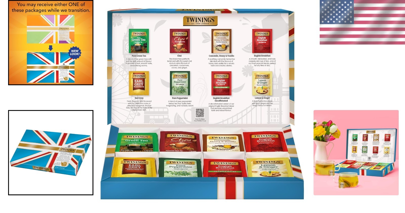 Elegant 48-Count Tea Classics Sampler: Includes Black, Green, and Herbal Teas