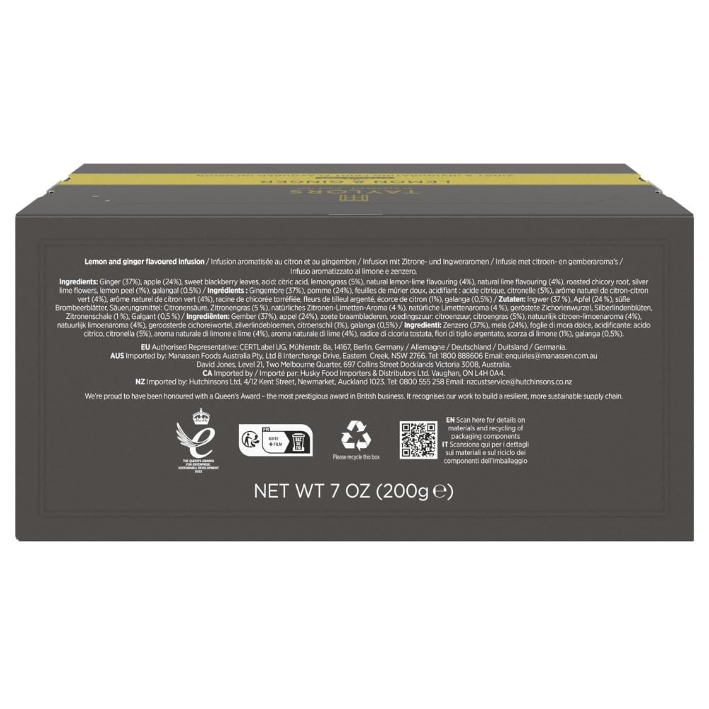 Lemon & Ginger, Herbal Tea, Individually Wrapped Bags, 100 Count (Pack of 1), Cl