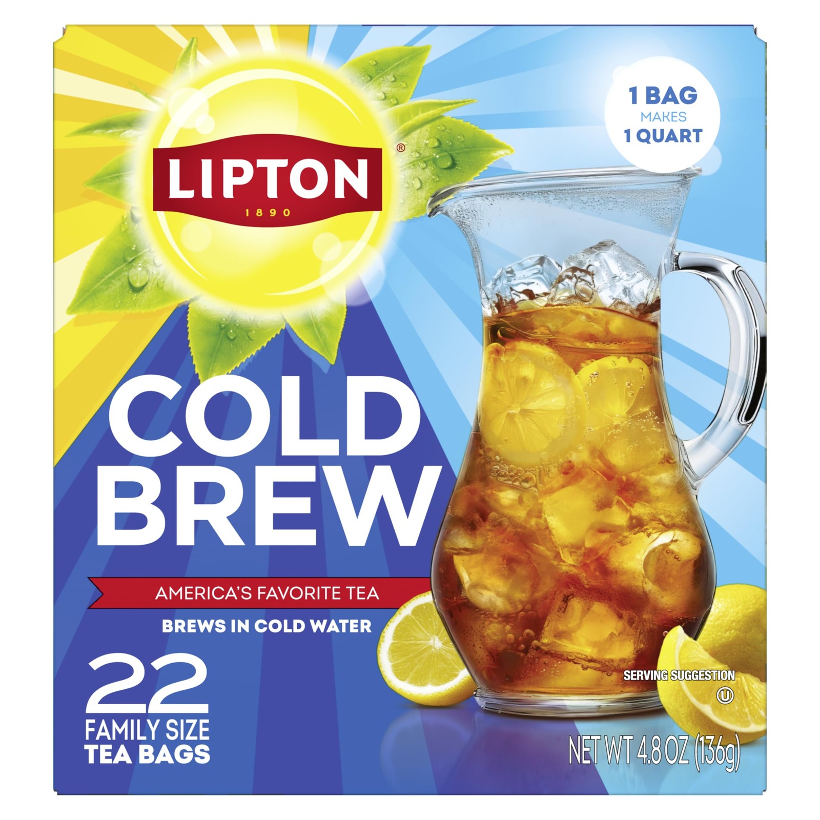 Lipton Cold Brew Iced Tea Bags, Family Size Zero Calories, EasyToMake with no…