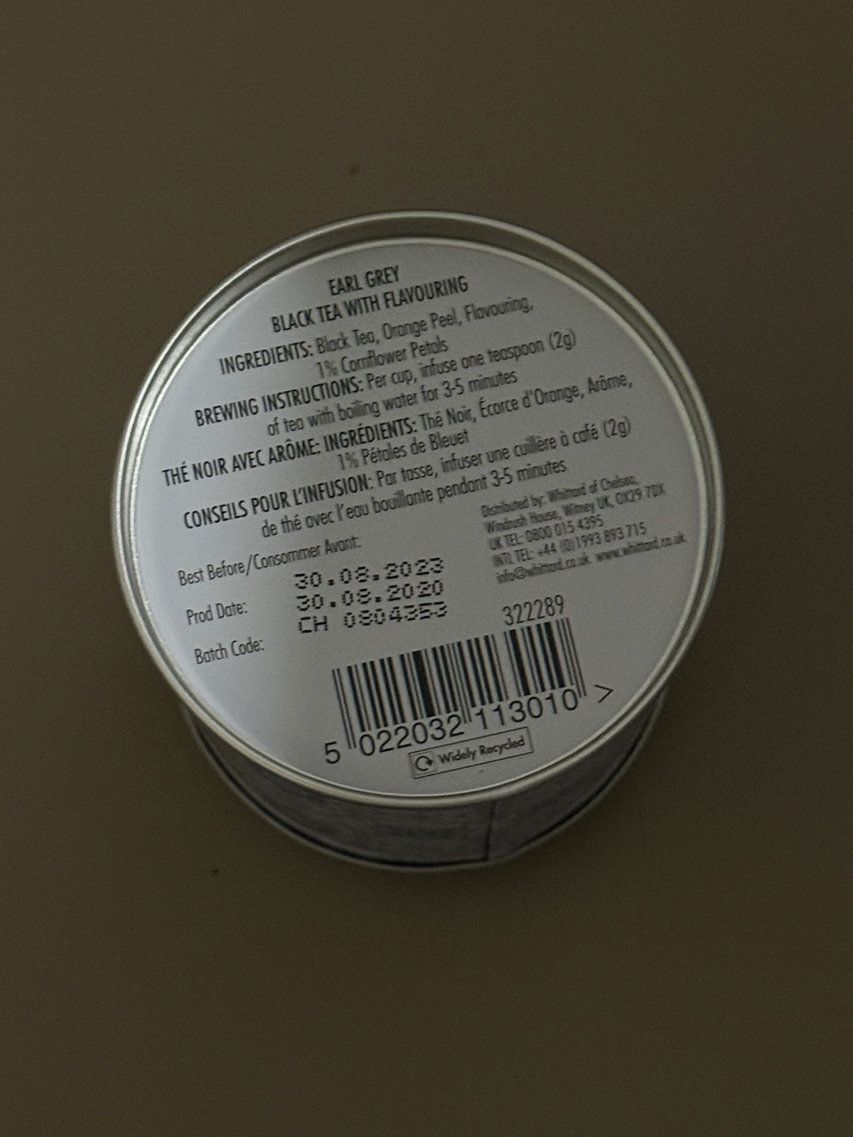 Whittard of Chelsea Tea Discoveries Earl Grey Caddy 1 ea