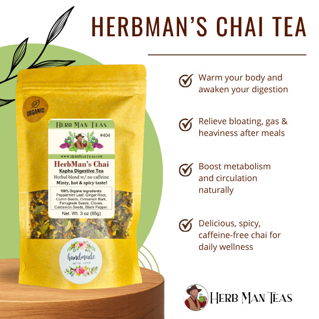 Organic HERBAL CHAI with a mint, hot & spicy flavor with no black tea by Khabir