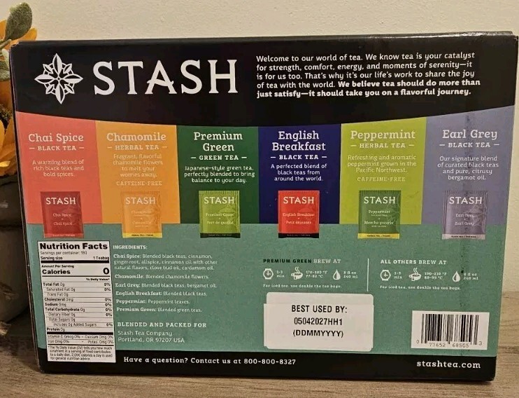 Stash Tea Variety Pack, 30 Count (Pack of 6) – 180 Bags Ex 05/27
