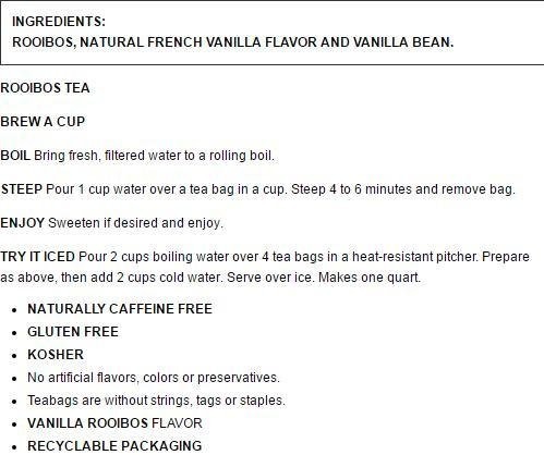 Celestial Seasonings Madagascar Vanilla Red Tea Bags 20 Count Grocery Pack