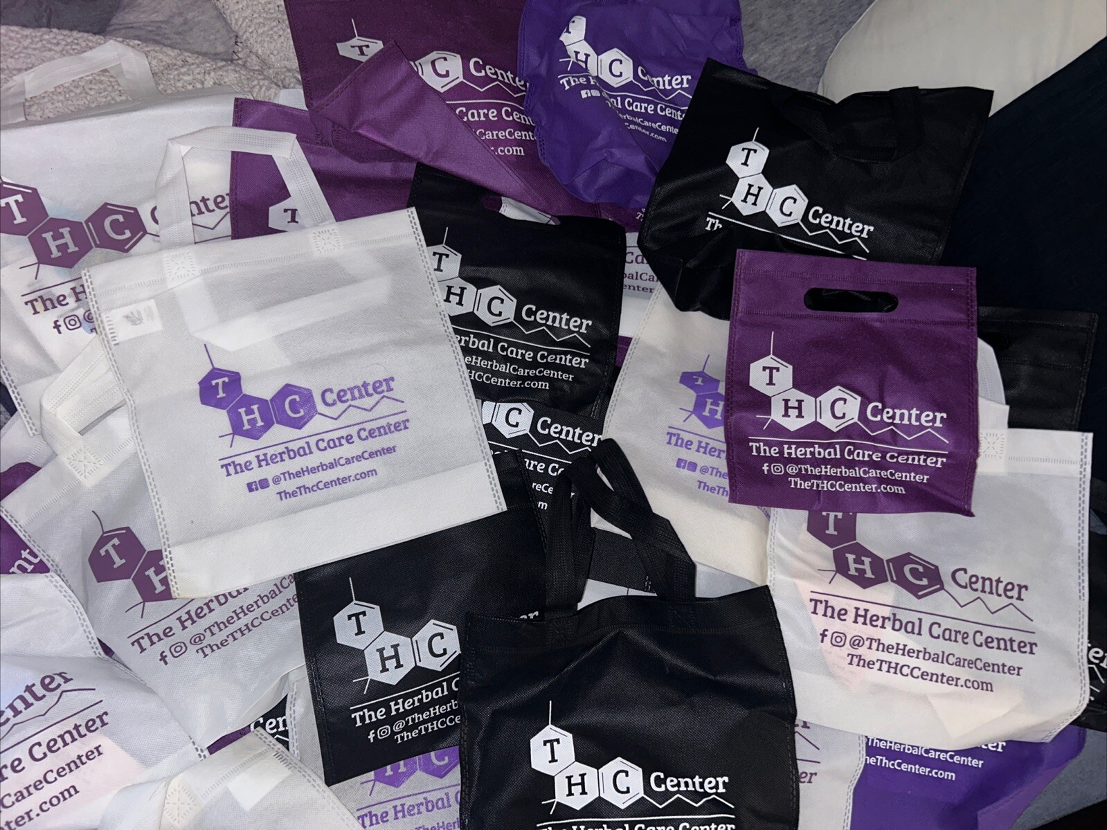 THC Herbal Care Center Purple, Black And White Bags Assortment