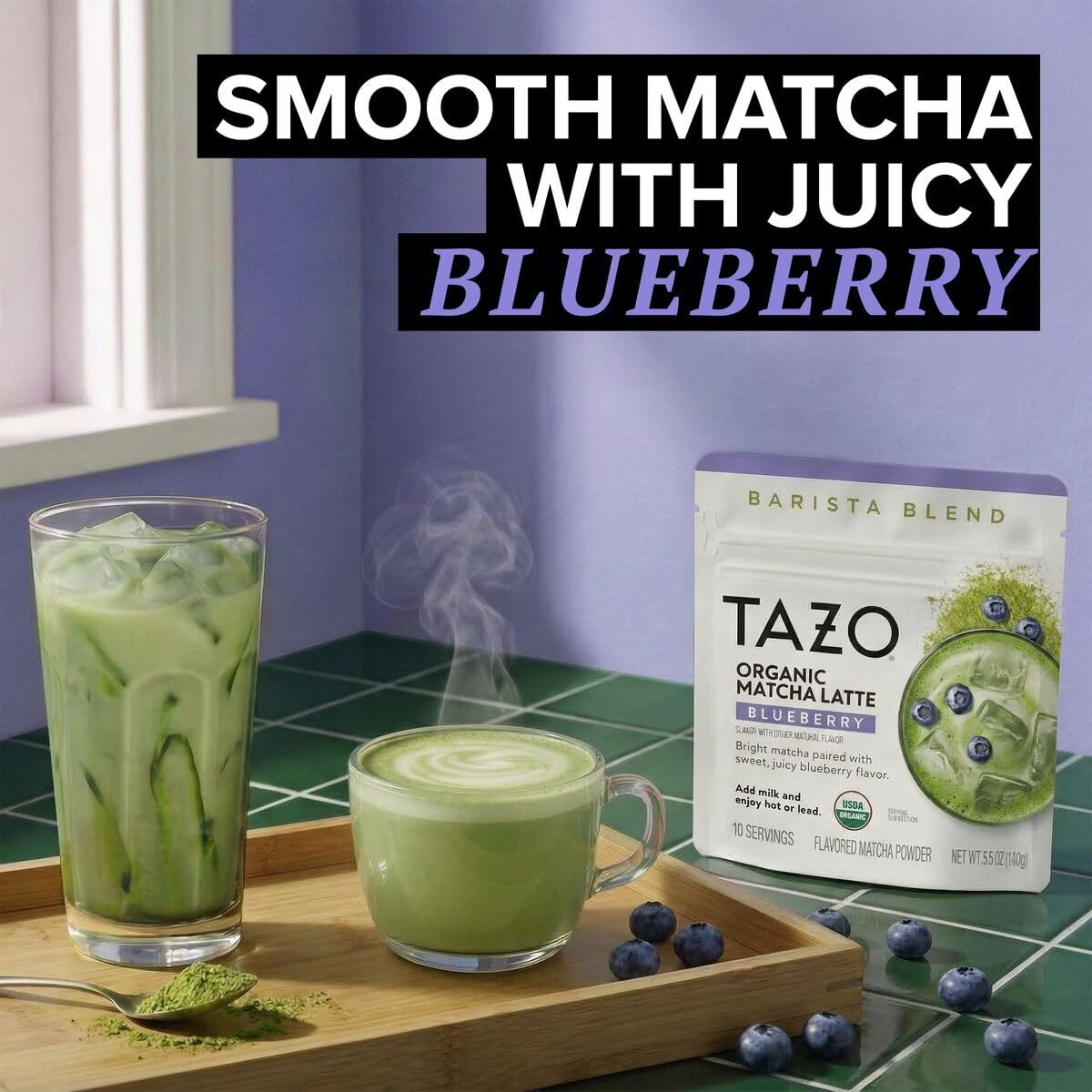 TAZO Organic Blueberry Matcha Latte Powder, Café Style 3.5 Ounce (Pack of 1)