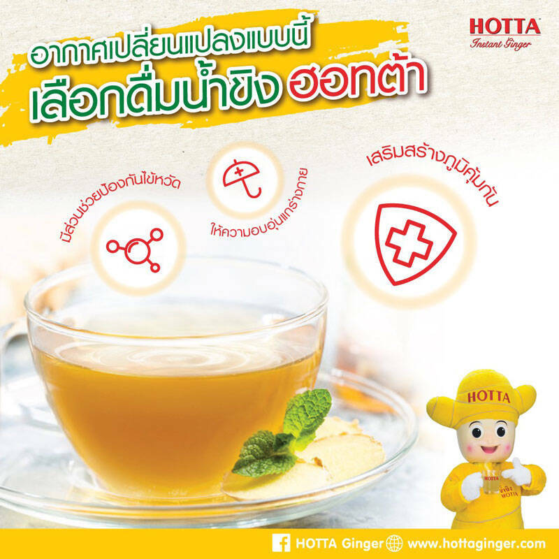 Hotta 100% Ginger No Sugar Instant Herbal Drink Relieve Cold Symptoms 7g x 10pcs
