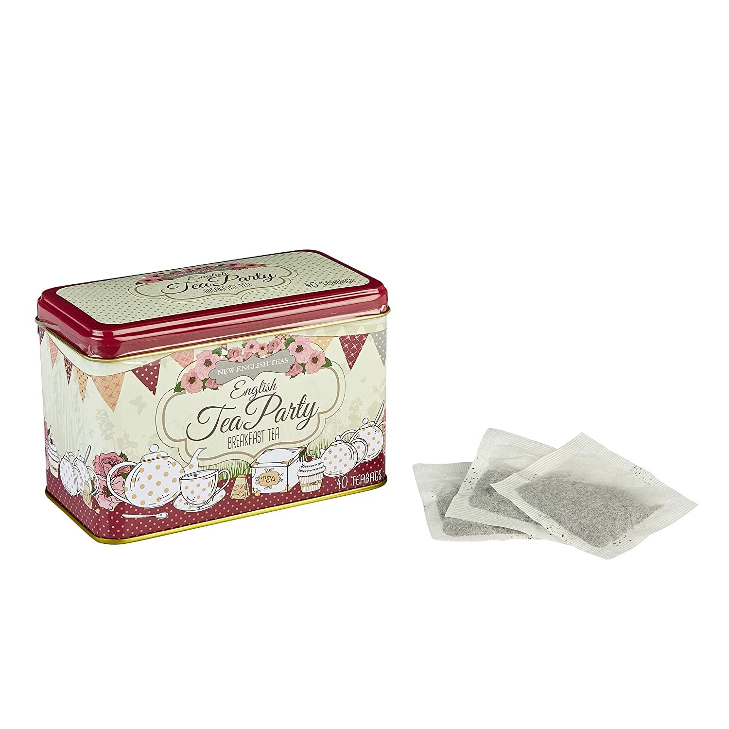NEW ENGLISH TEAS ENGLISH TEA PARTY TIN BREAKFAST TEA 40 TEA BAGS