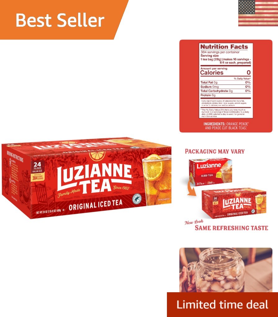 Unsweetened Iced Tea Bags, Gallon Size – 24ct Decaffeinated Packs for Home