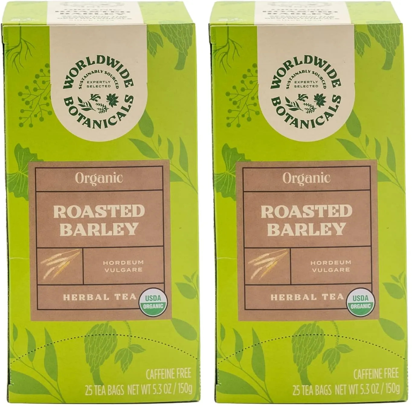 Worldwide Botanicals Organic Roasted Barley Tea 25 Bags Caffeine Free Mugicha
