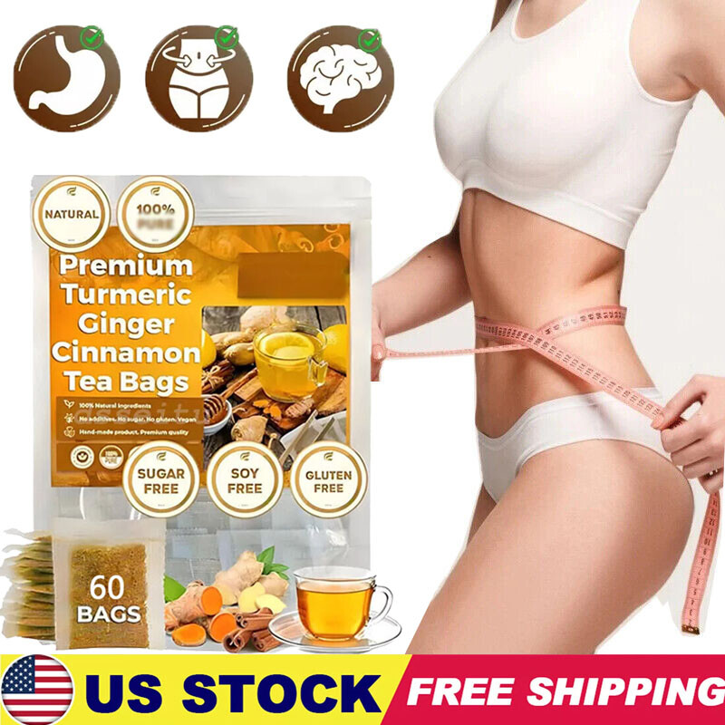 60Bags Turmeric Ginger Cinnamon Tea No Additive Support Brain Weight Sleep-Skin