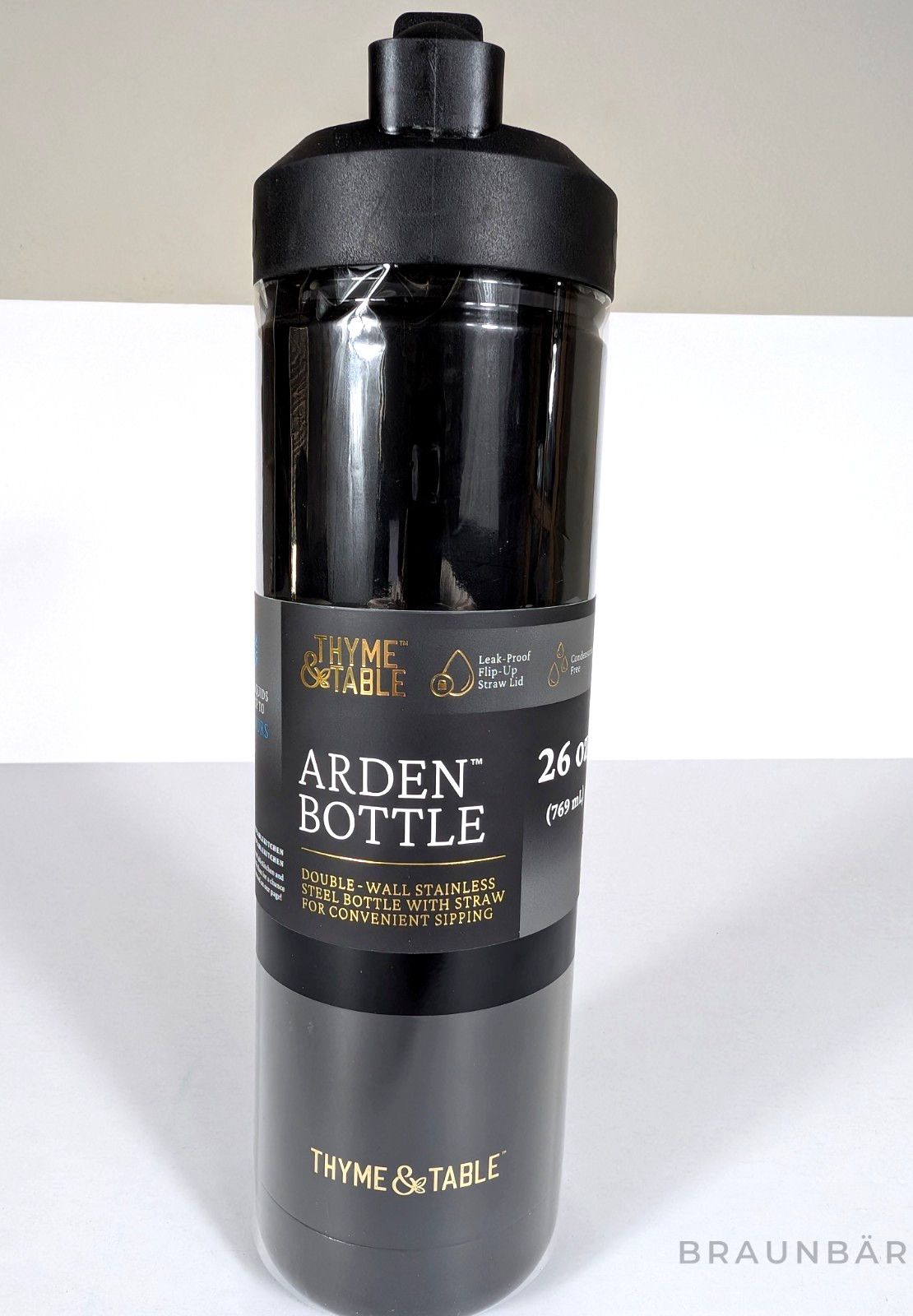 Thyme & Table Arden 26oz Water Bottle Gold Butterfly Charm NWT 24hr Cold
