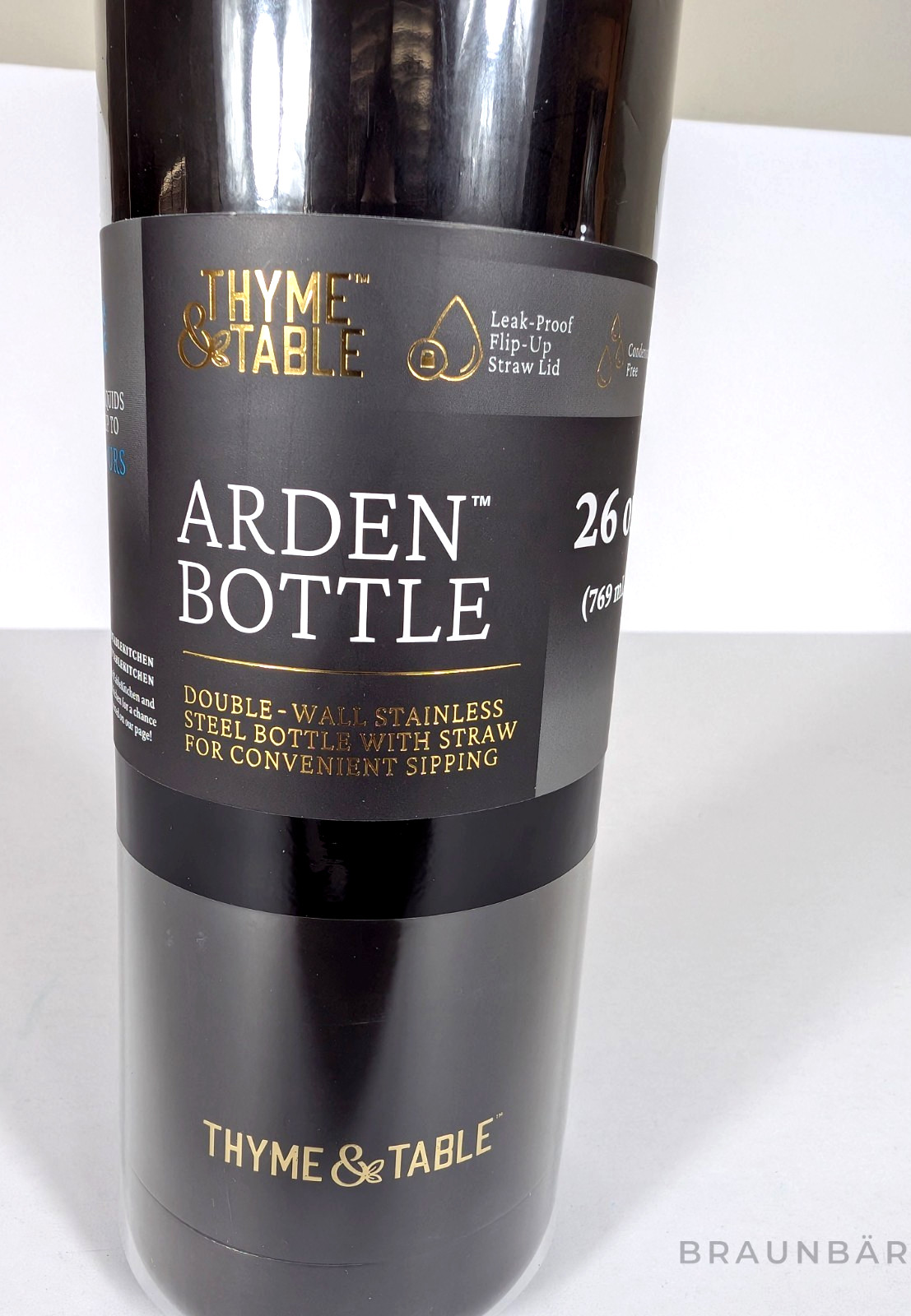Thyme & Table Arden 26oz Water Bottle Gold Butterfly Charm NWT 24hr Cold