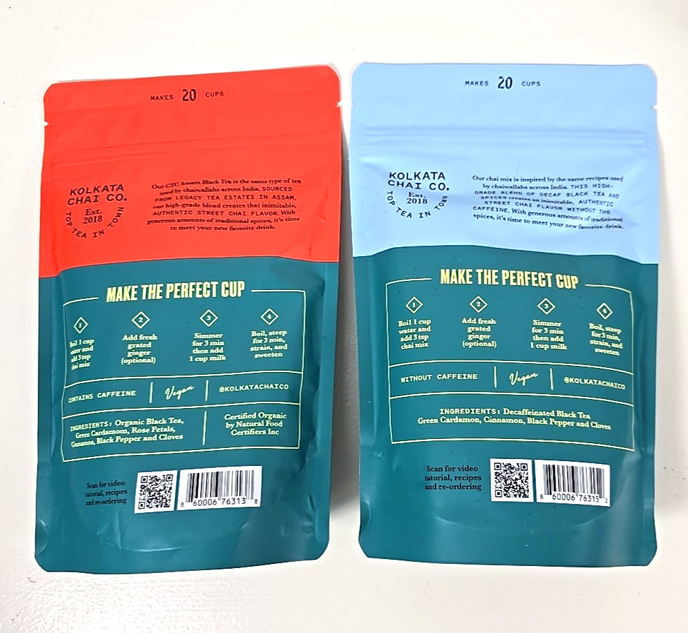 LOT OF 2 – Kolkata Chai Co Rose Masala Chai & Decaf Masala Chai Black Tea Mix