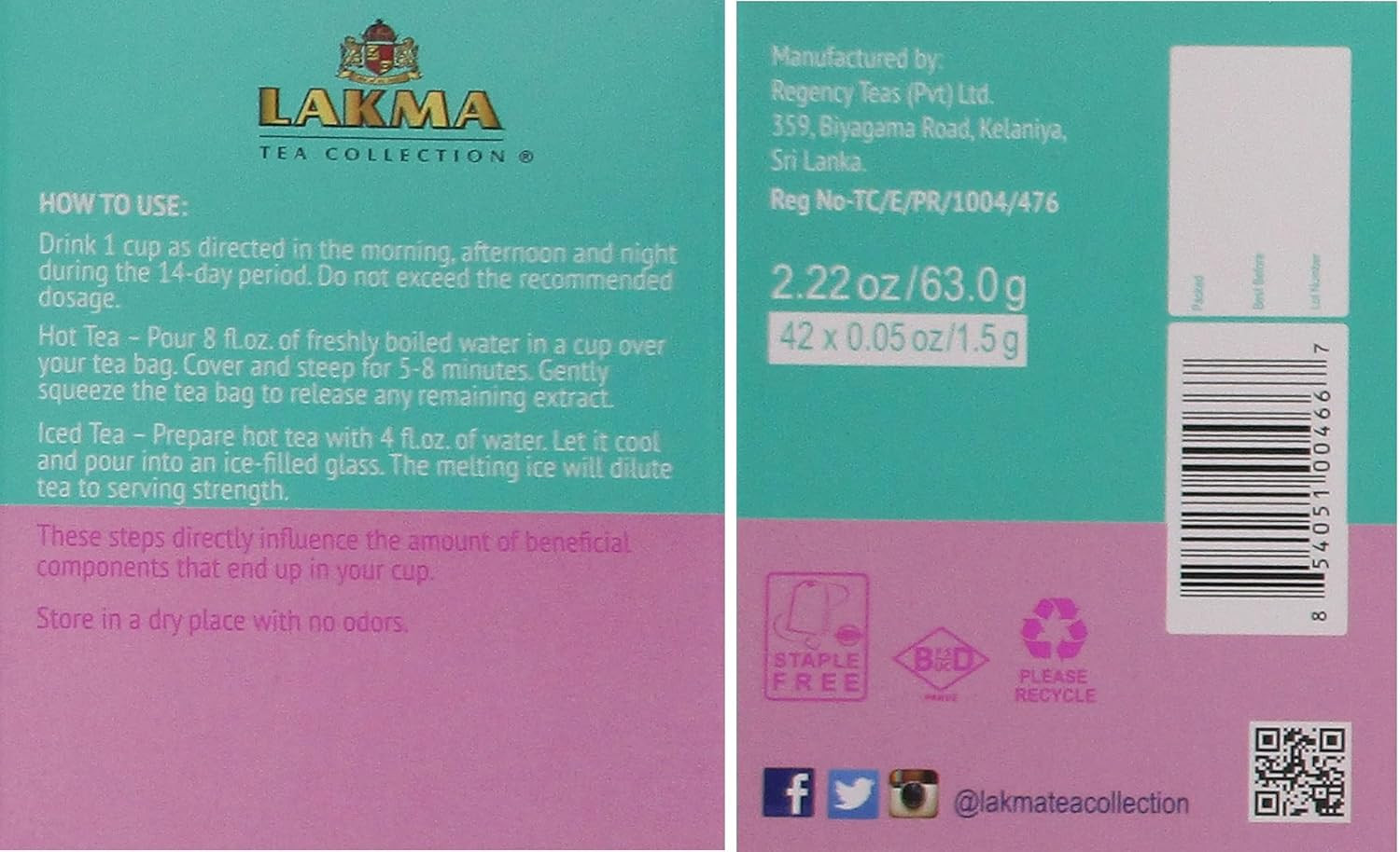 Lakma 14 Day Cleanse Kit Green Tea – 42 Tea Bags