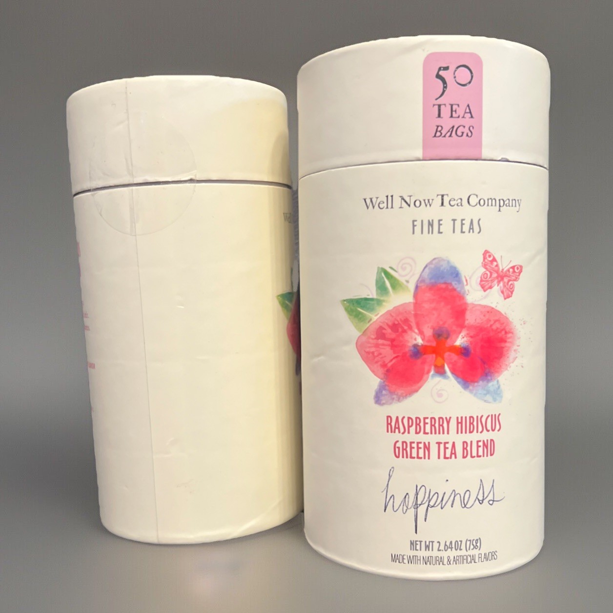 WELL NOW TEA Co 🫖 CAFFEINATED RASPBERRY HIBISCUS GREEN TEA -2 tubes-100 Bags