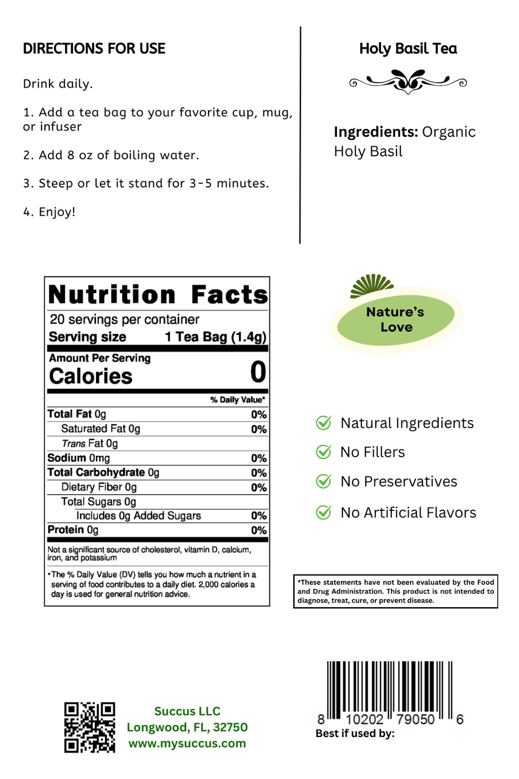 Organic Gotu Kola Tea – 20 Bags
