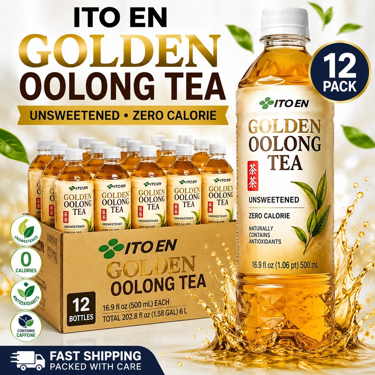ITO EN Golden Oolong Tea 12 Pack 16.9 oz Bottles Unsweetened Zero Calorie Tea