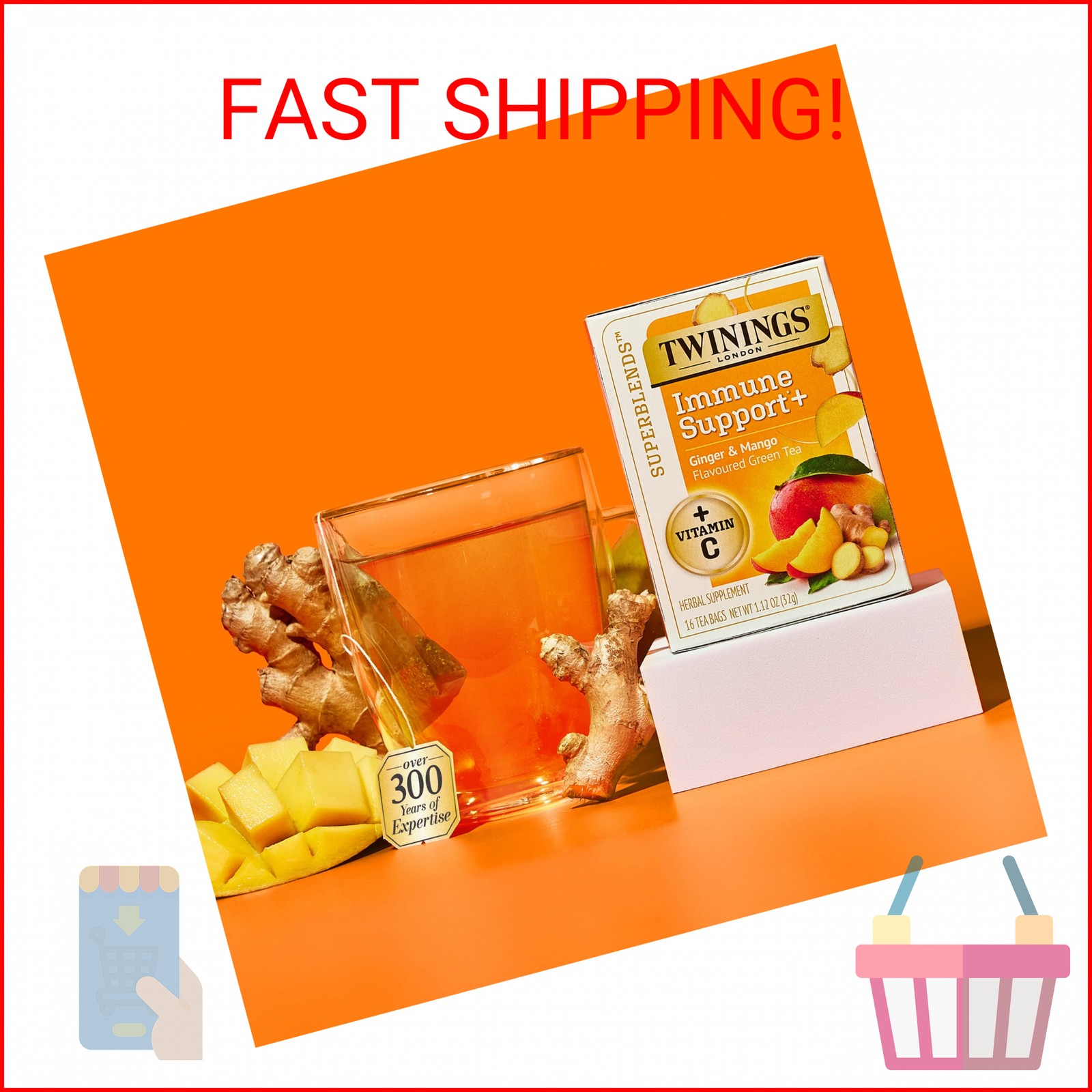 Twinings Superblends Immune Support+ Herbal Tea with Vitamin C, Ginger & Mango F