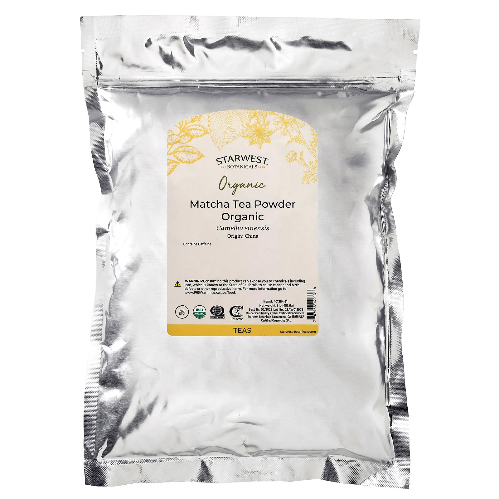 Organic Matcha Tea Powder, 1 lb (453.6 g)
