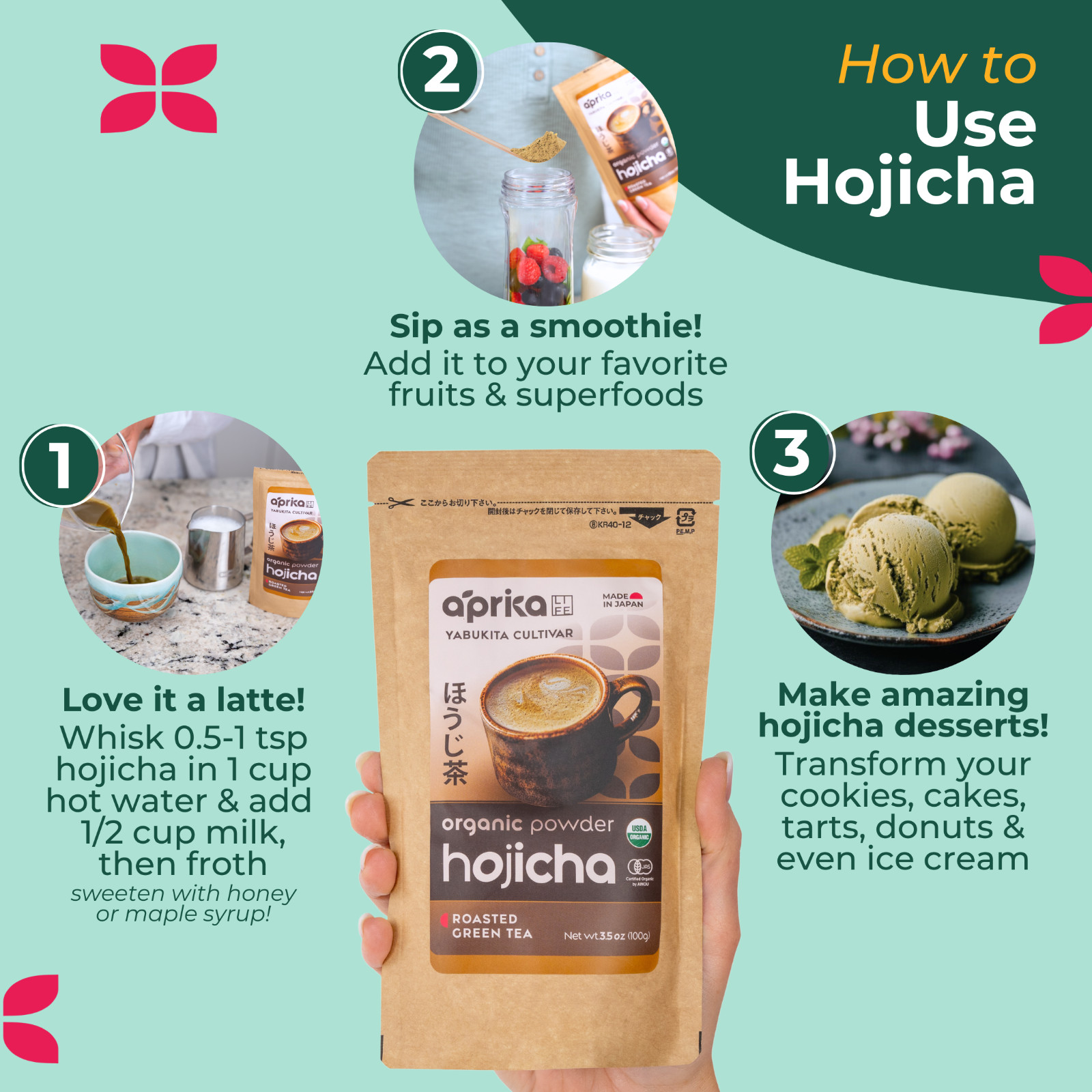 Organic Hojicha Roasted Green Tea Powder – Authentic Japanese Tea 100g/3.5 oz