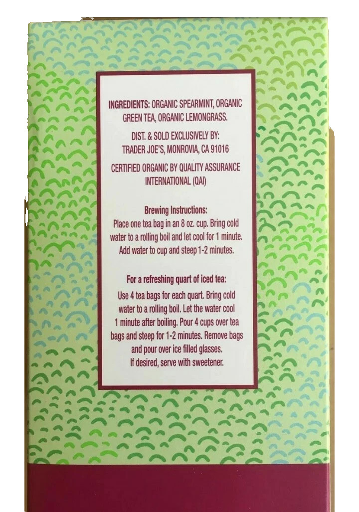 3 Packs Trader Joe’s Organic Moroccan Mint Green Tea 20 Tea Bags 1.27 oz/Pack