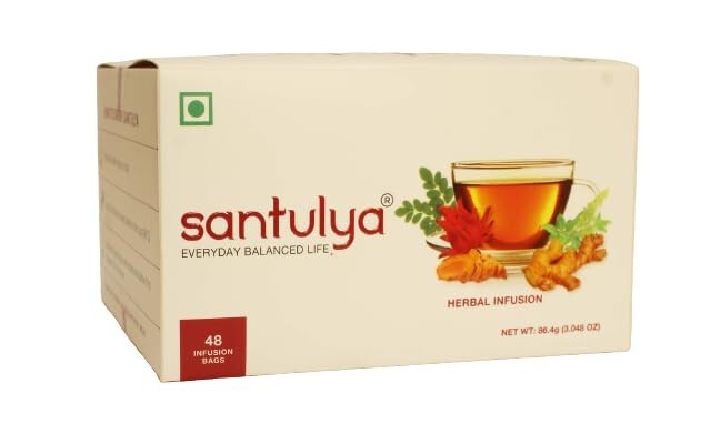 SANTULYA Turmeric Tulsi Moringa Herbal Teabags For Detox & Immunity (48 Count)